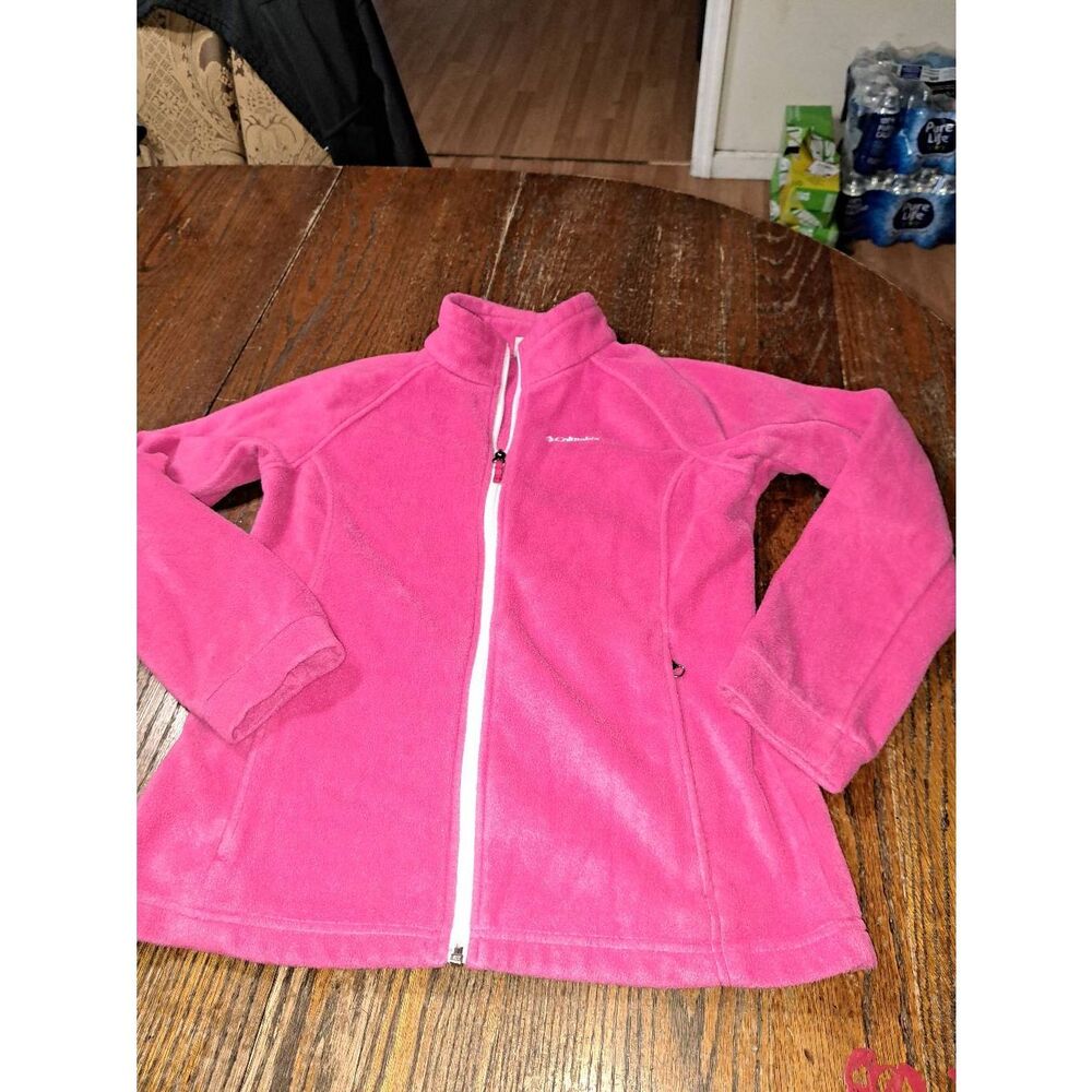 Girls XL Columbia Pink Long Sleeve Zip Fleece Jacket Sweatshirt Coat Pockets